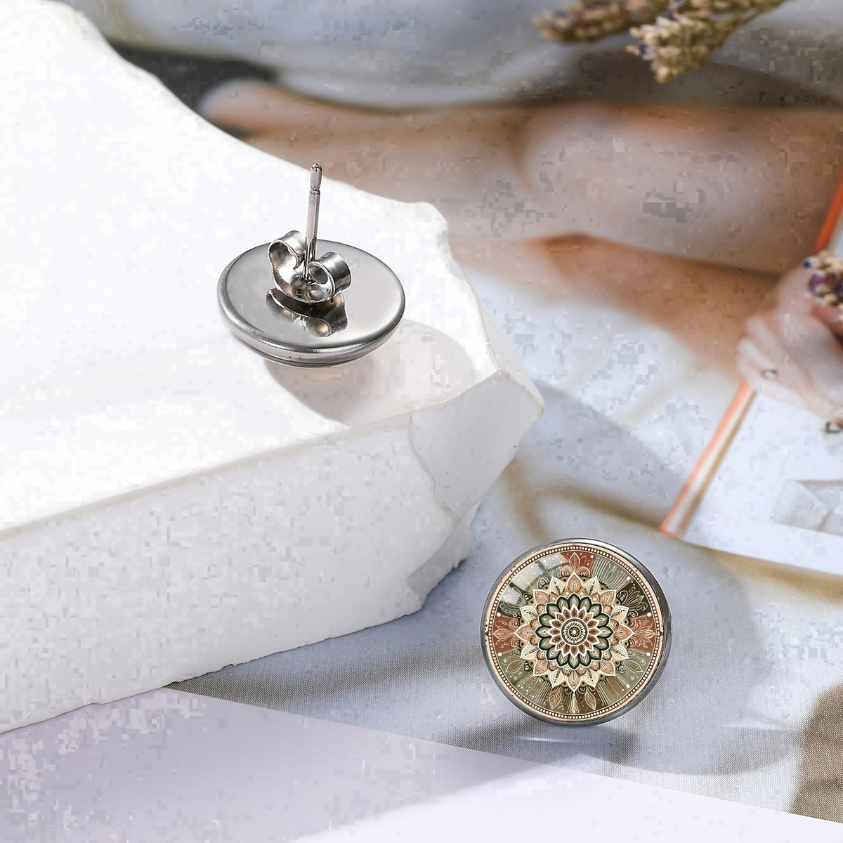 Desert Flower Mandala Stud Earrings