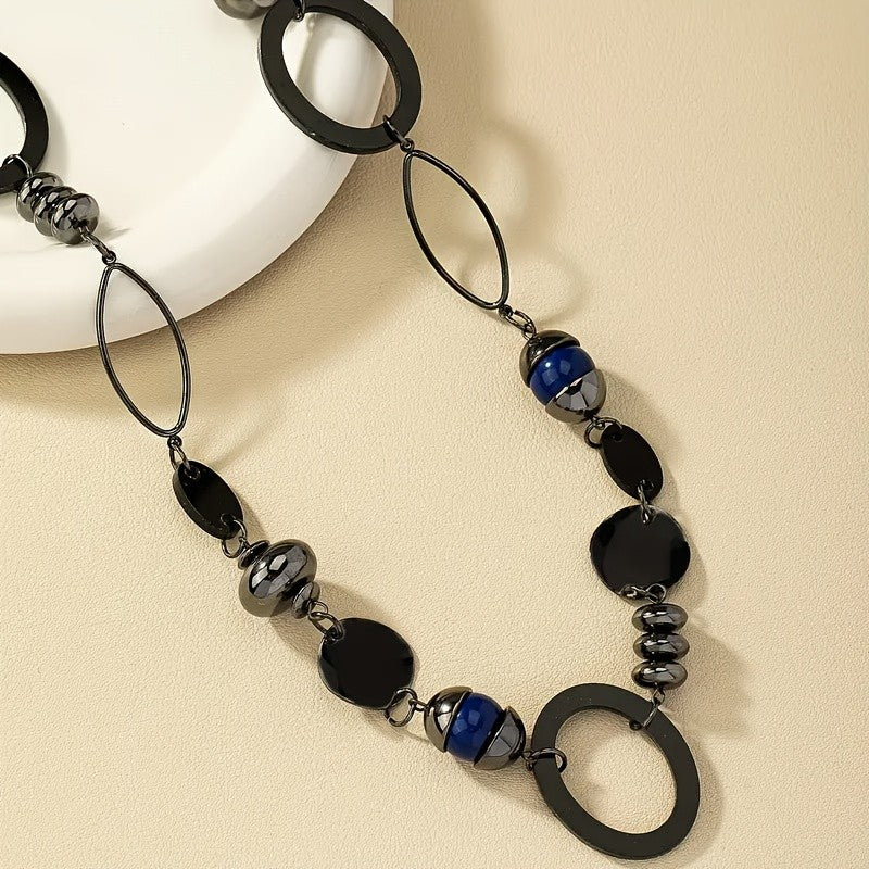Black Resin Geometric Link Necklace