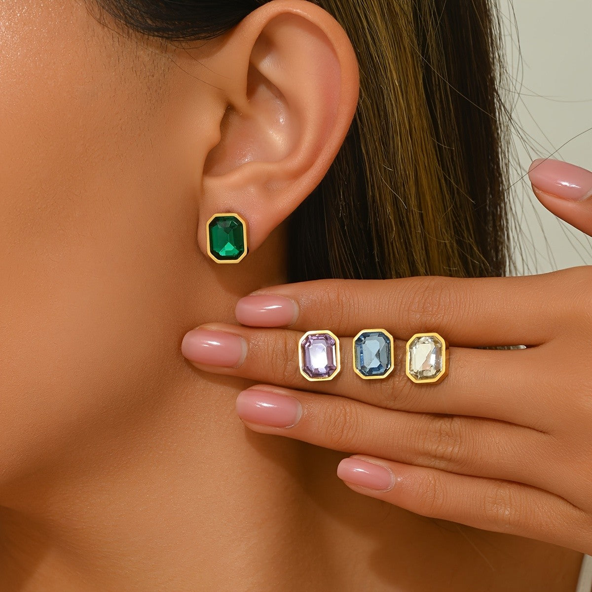 Faceted Glass Octagon Stud Earrings