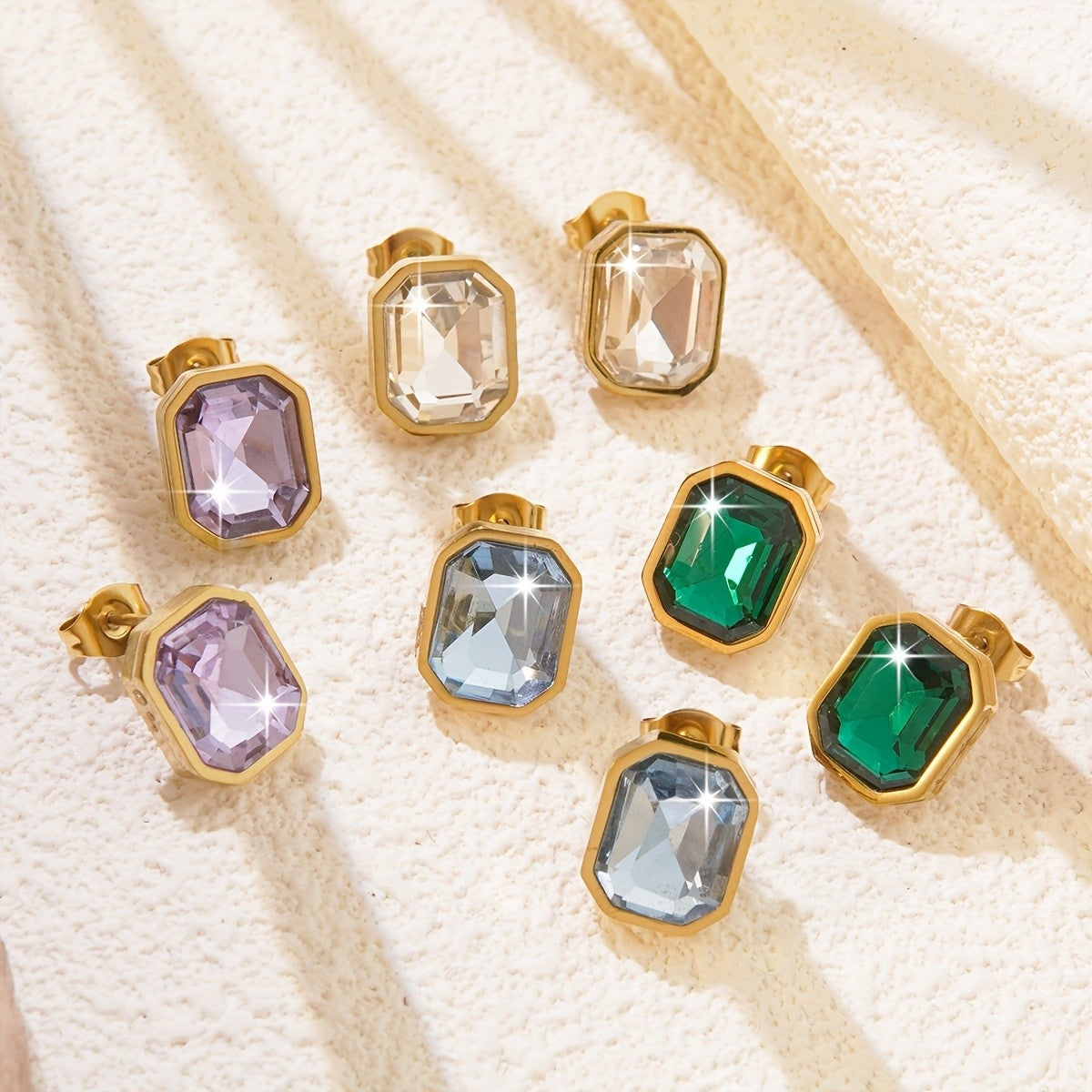 Faceted Glass Octagon Stud Earrings