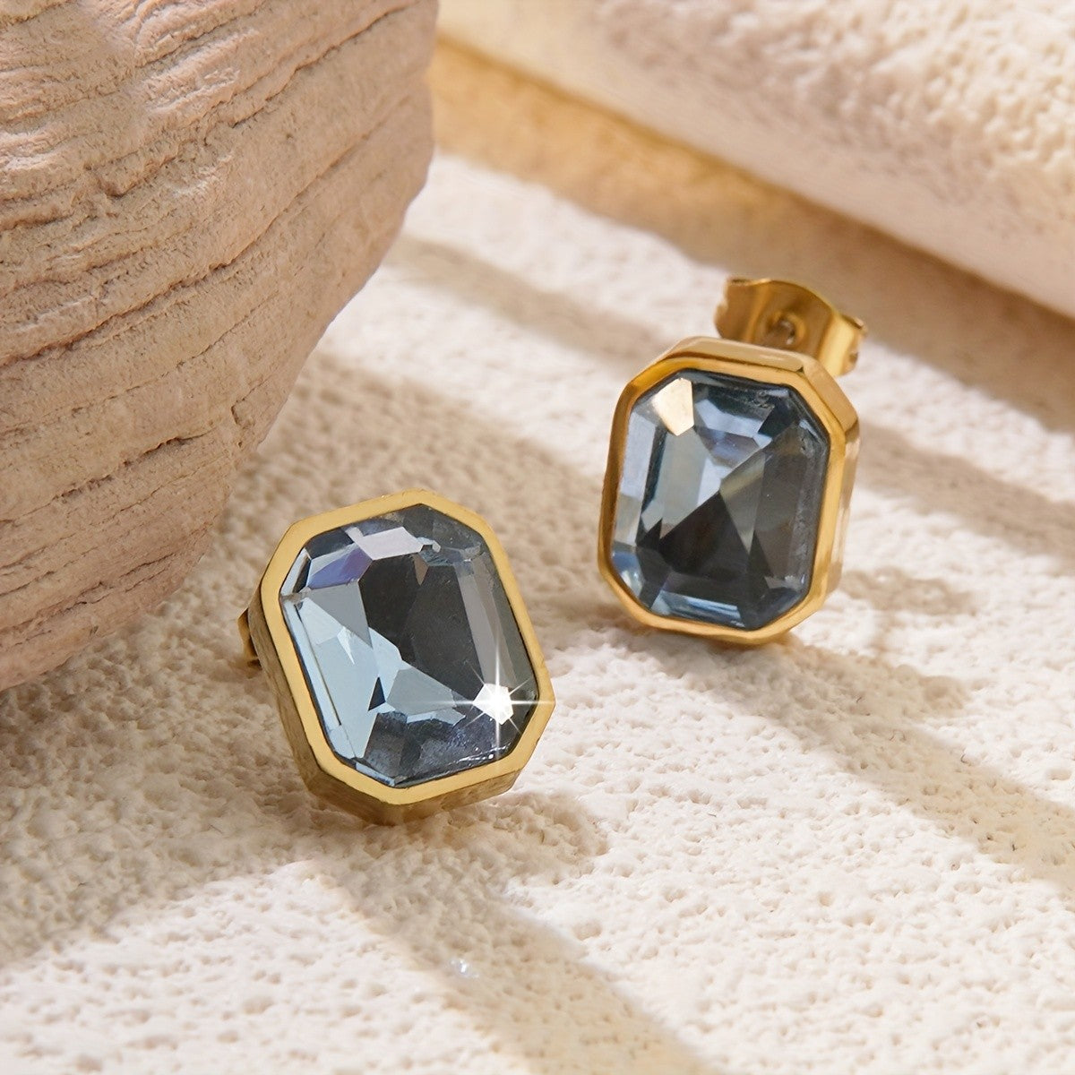 Faceted Glass Octagon Stud Earrings