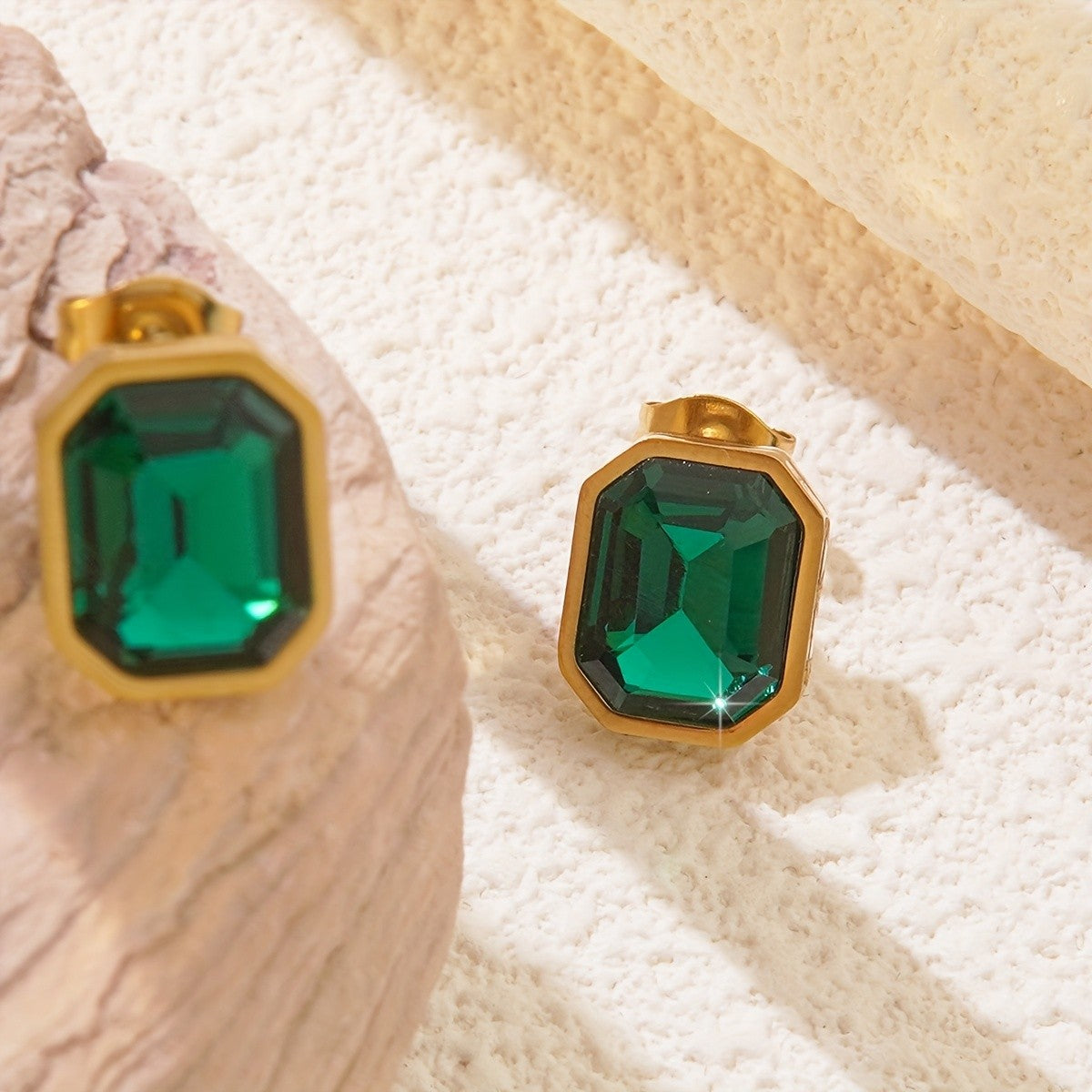 Faceted Glass Octagon Stud Earrings