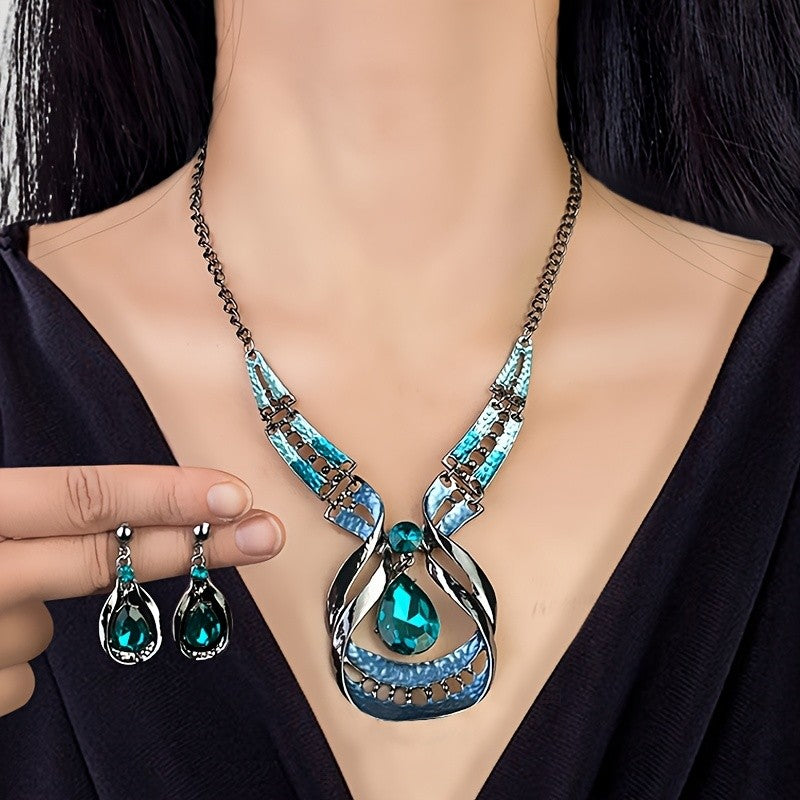 Blue Teardrop Statement Jewelry Set