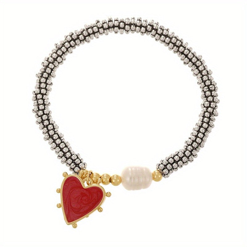 Swirl Heart & Pearl Beaded Bracelet