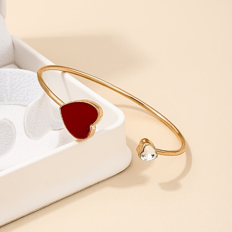 Red Heart & Crystal Open Bangle