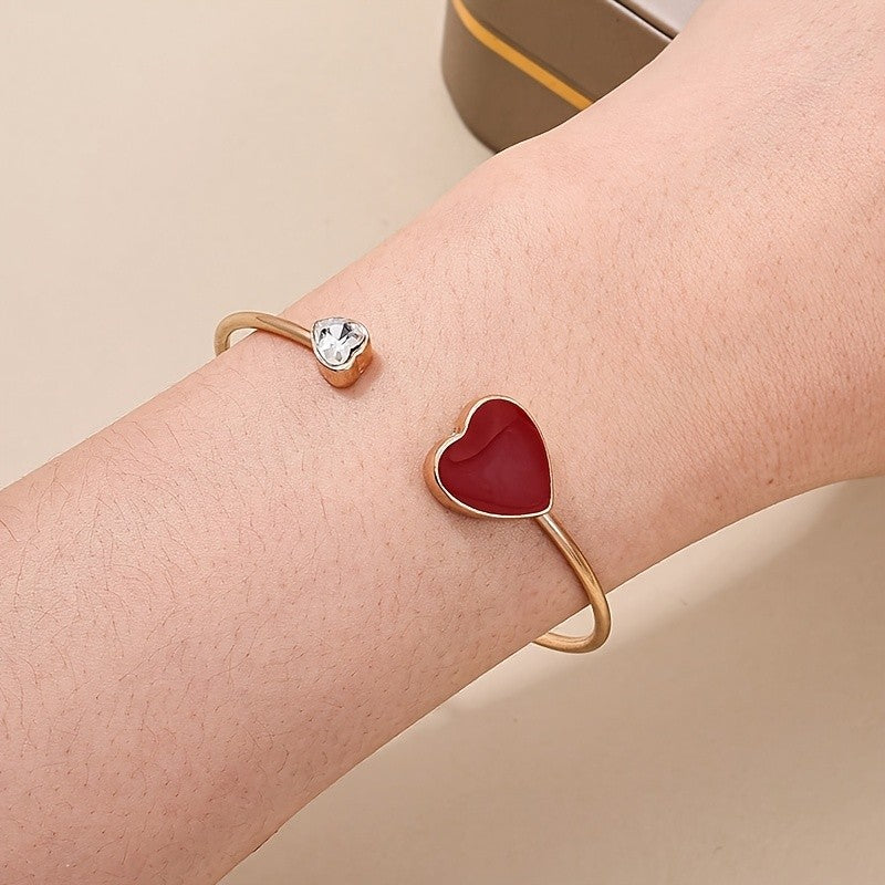 Red Heart & Crystal Open Bangle