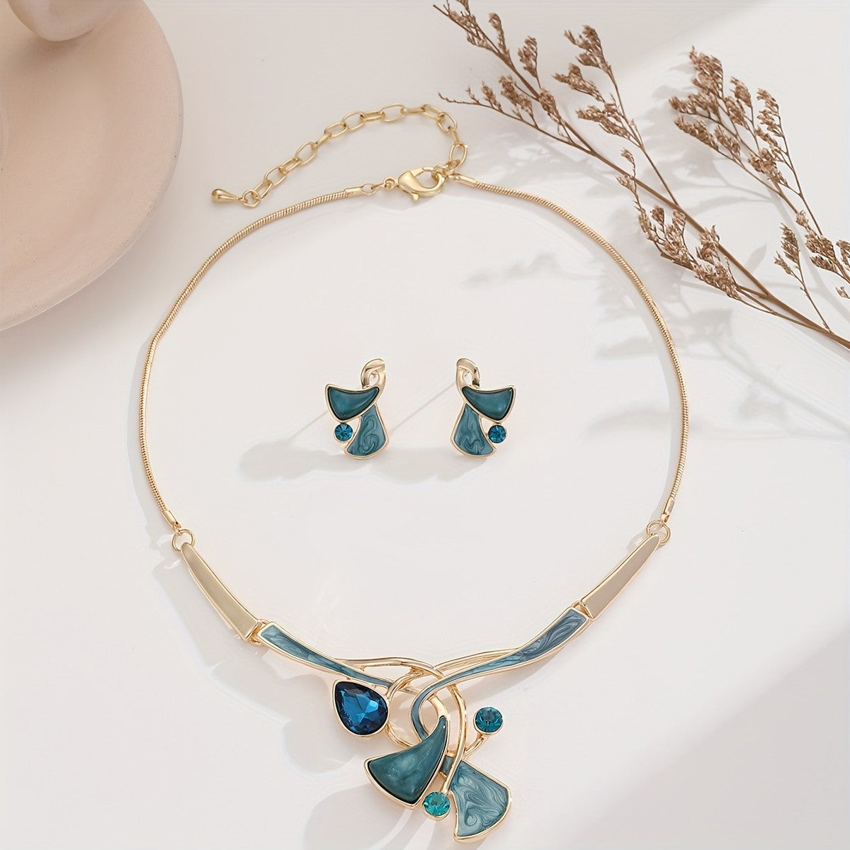 Blue Leaf Statement Jewelry Set