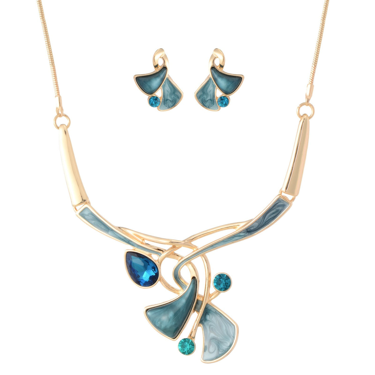 Blue Leaf Statement Jewelry Set