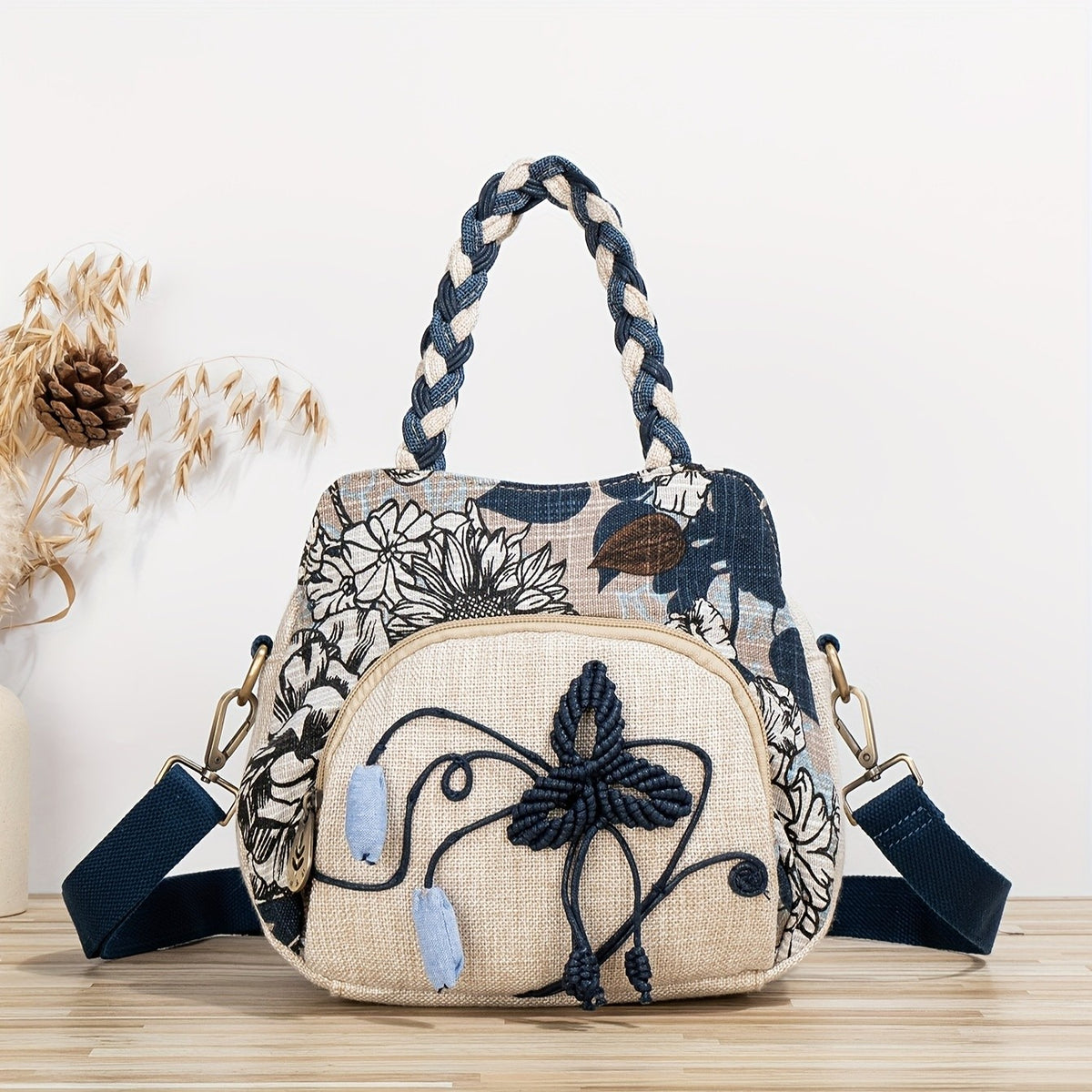 Floral Macrame Crossbody Bag