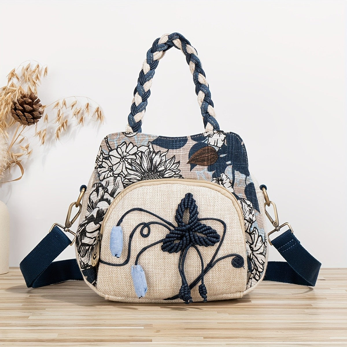 Floral Macrame Crossbody Bag