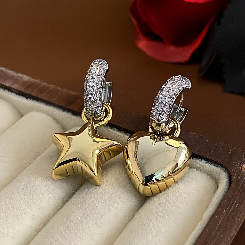 Star & Heart CZ Hoop Earrings