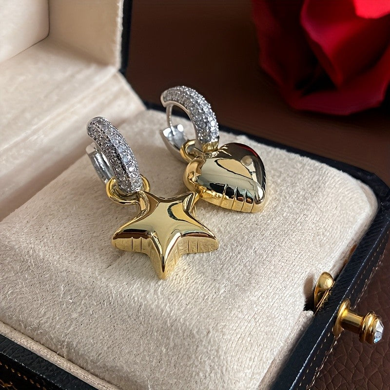 Star & Heart CZ Hoop Earrings
