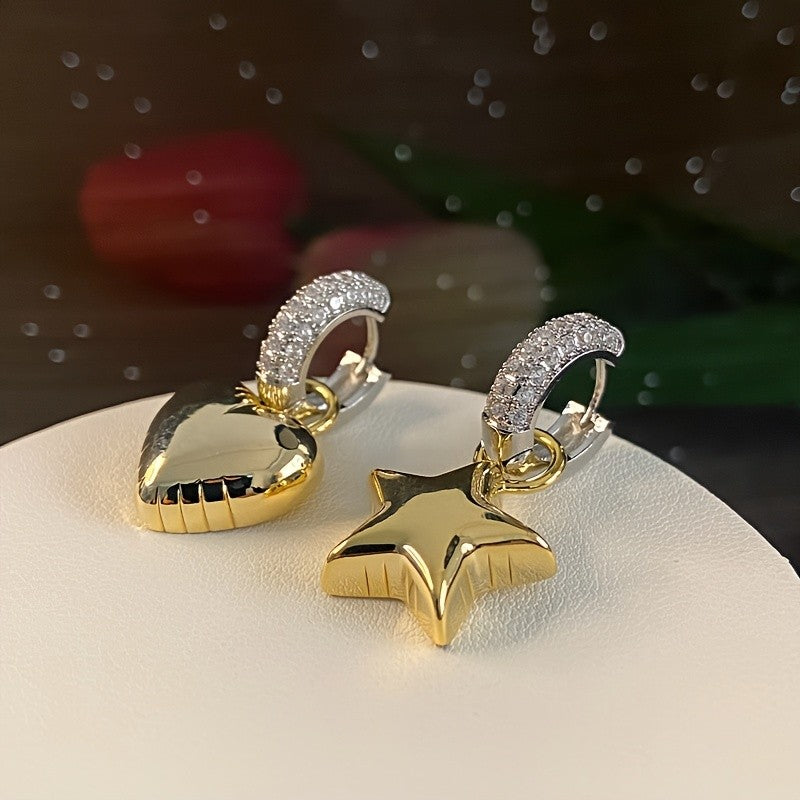 Star & Heart CZ Hoop Earrings