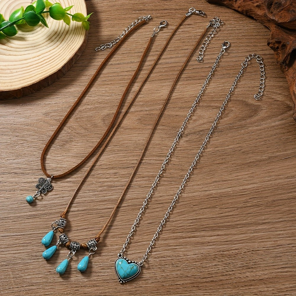 Turquoise Heart & Clover Necklace Set
