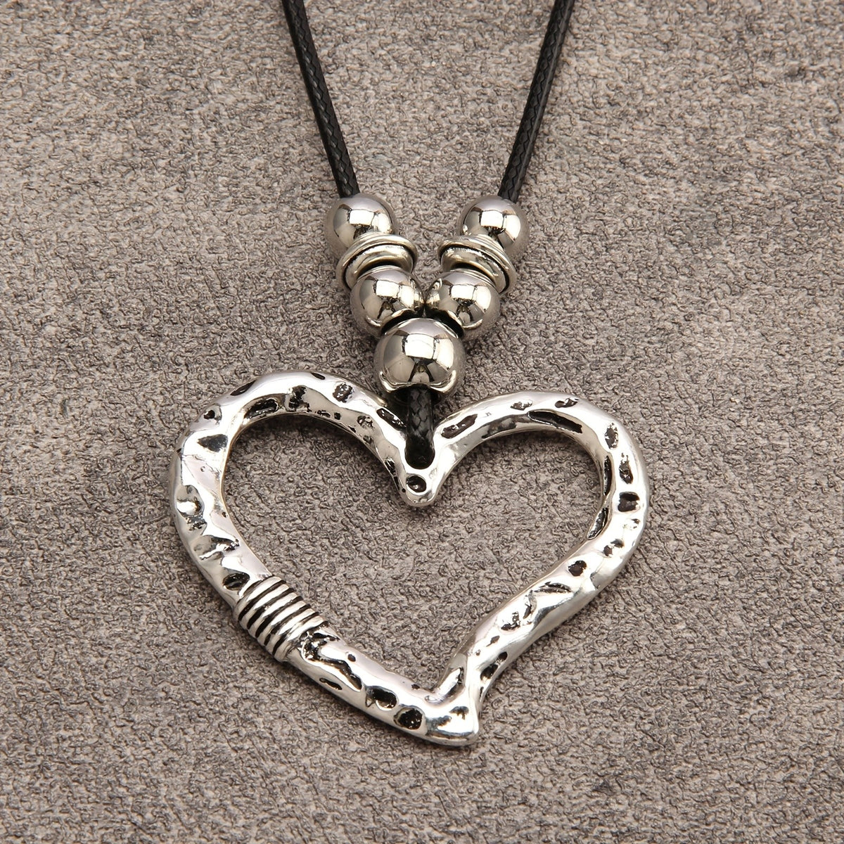Textured Heart Cord Necklace
