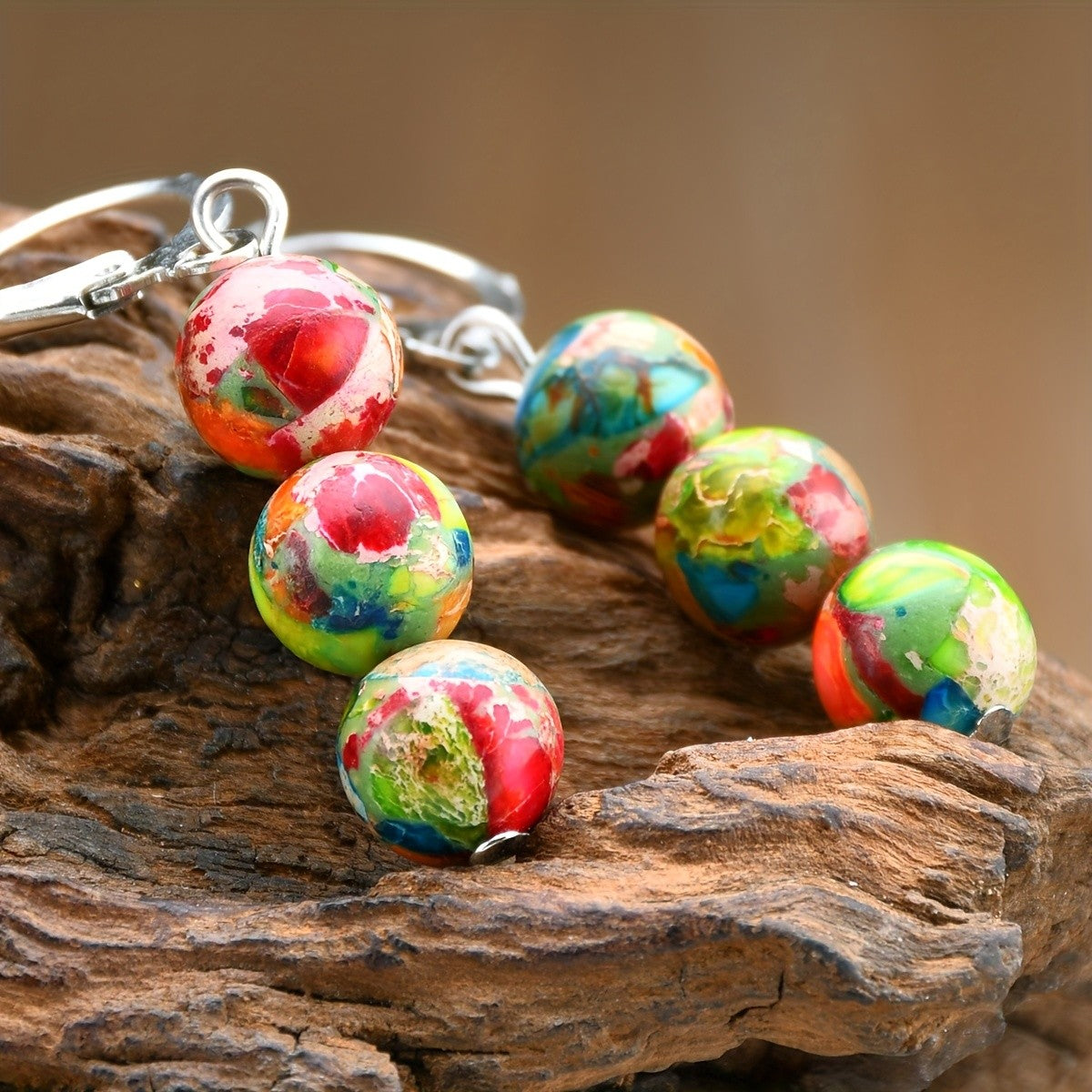 Multicolor Round Stone Drop Earrings