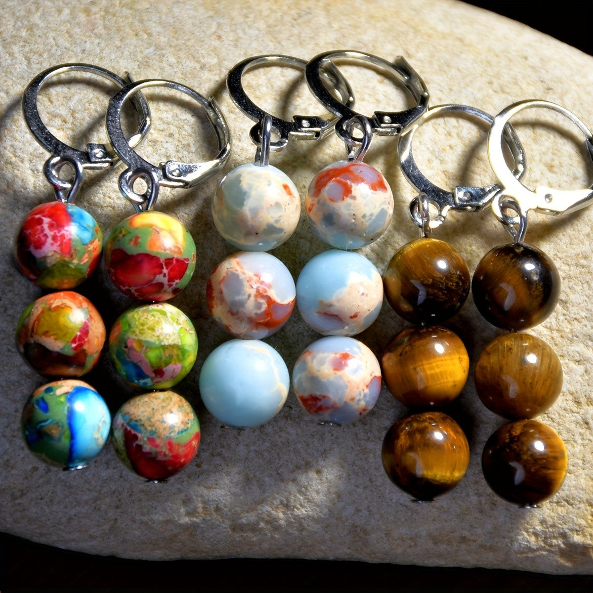 Multicolor Round Stone Drop Earrings