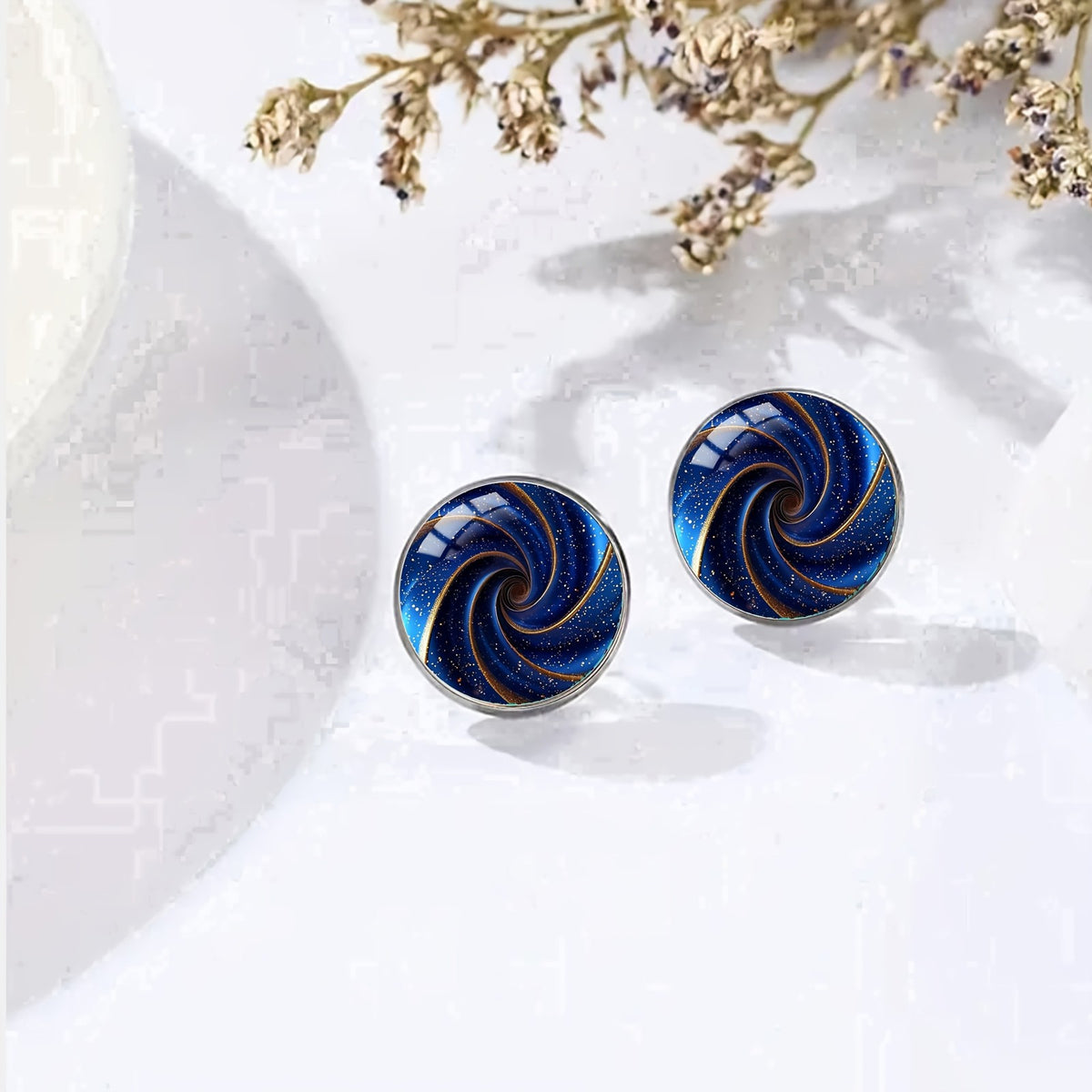 Blue Spiral Stud Earrings