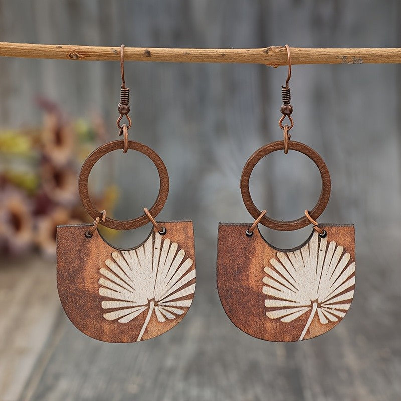 Wooden Leaf Fan Earrings