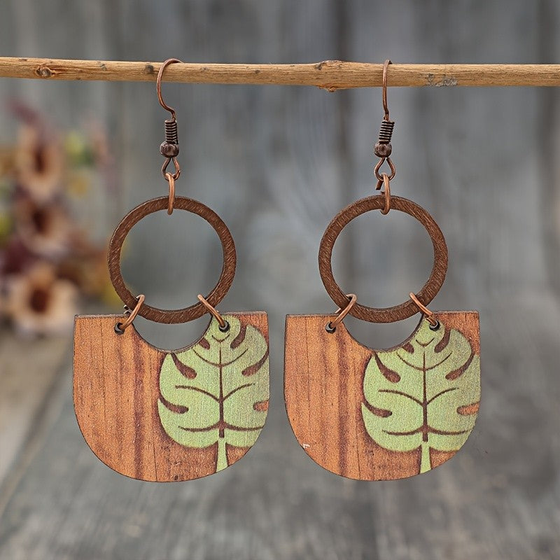 Wooden Leaf Fan Earrings