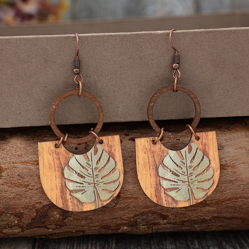 Wooden Leaf Fan Earrings