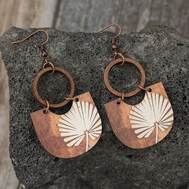 Wooden Leaf Fan Earrings