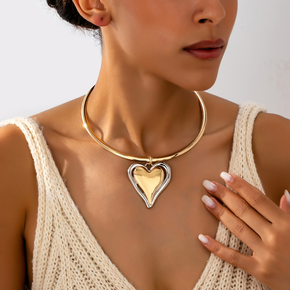 Two-Tone Heart Choker Necklace