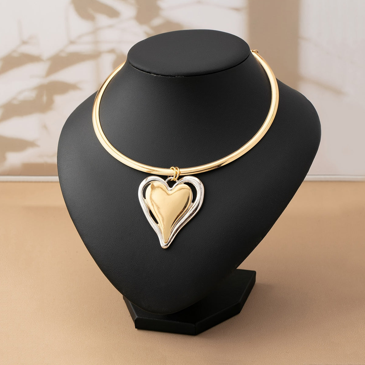 Two-Tone Heart Choker Necklace