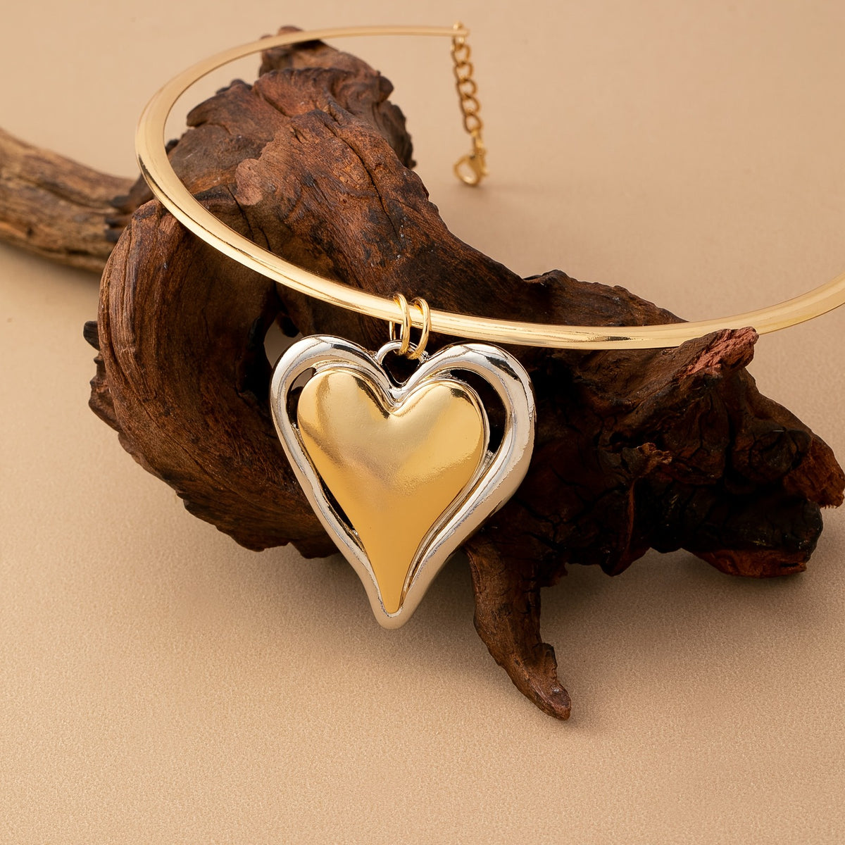 Two-Tone Heart Choker Necklace