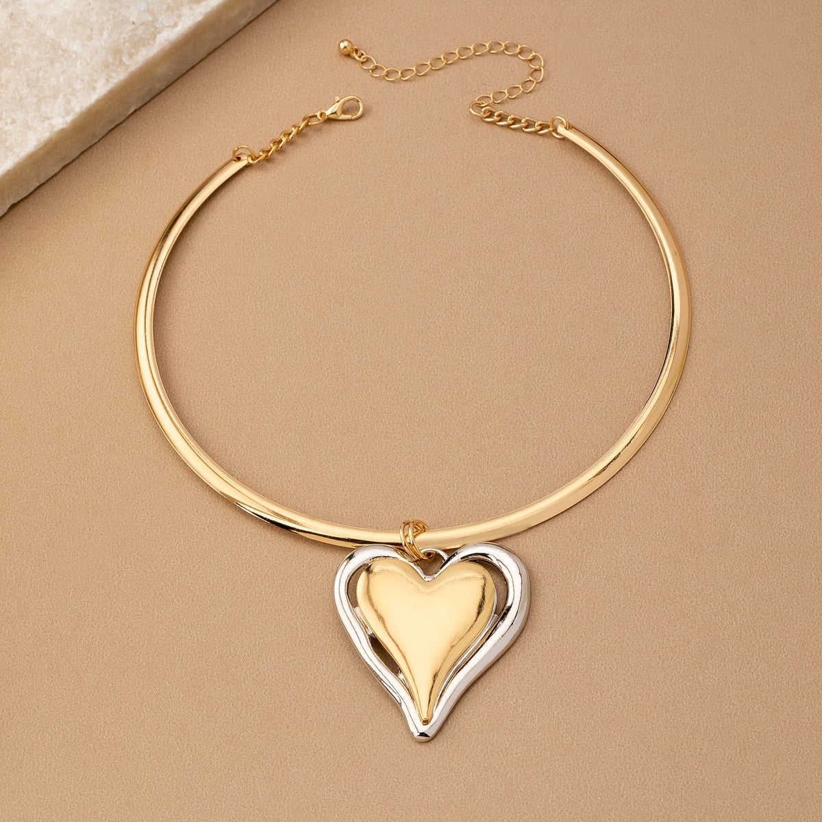 Two-Tone Heart Choker Necklace