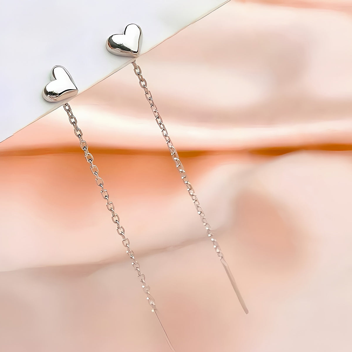 Heart Stud Linear Chain Earrings