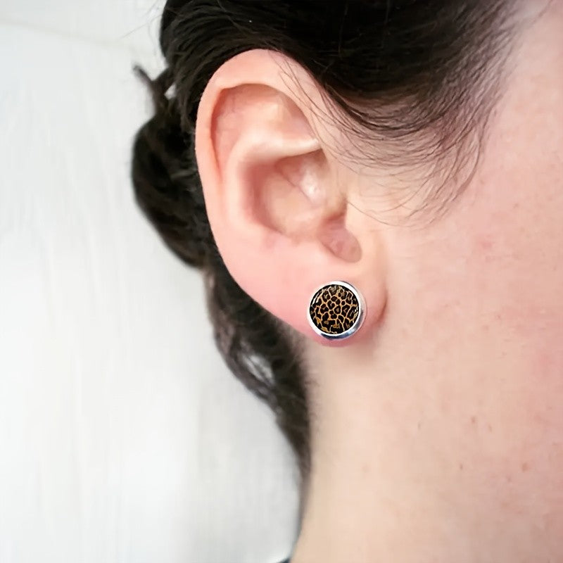 Leopard Print Glass Stud Earrings