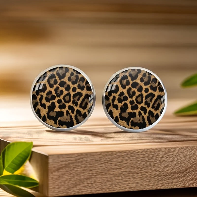 Leopard Print Glass Stud Earrings