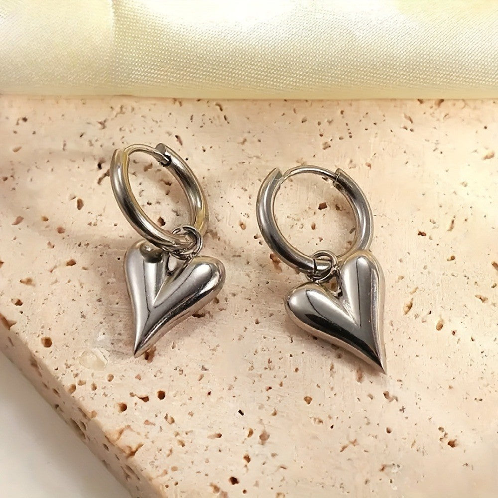 Sculpted V-Shape Heart Drop Earrings