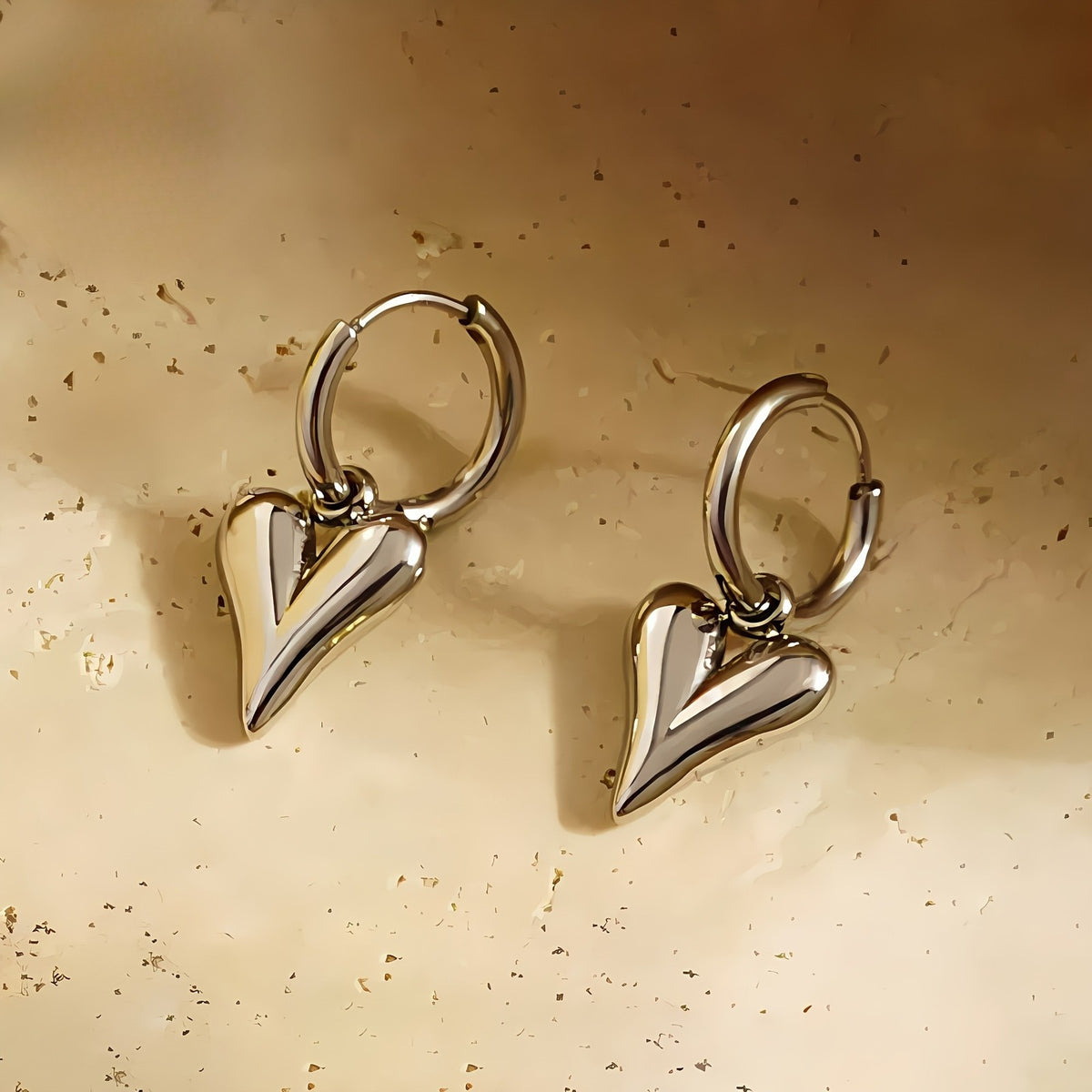 Sculpted V-Shape Heart Drop Earrings