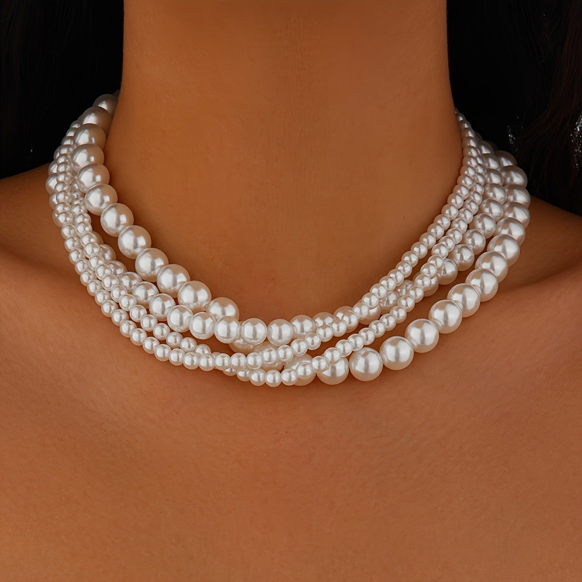 Triple Strand Pearl Ribbon Choker