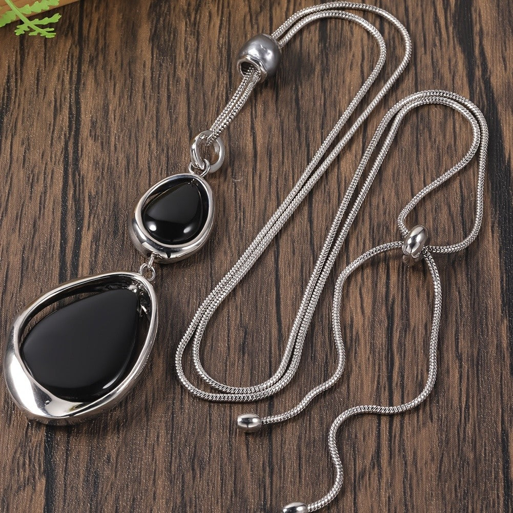 Oval Stone Adjustable Cord Necklace