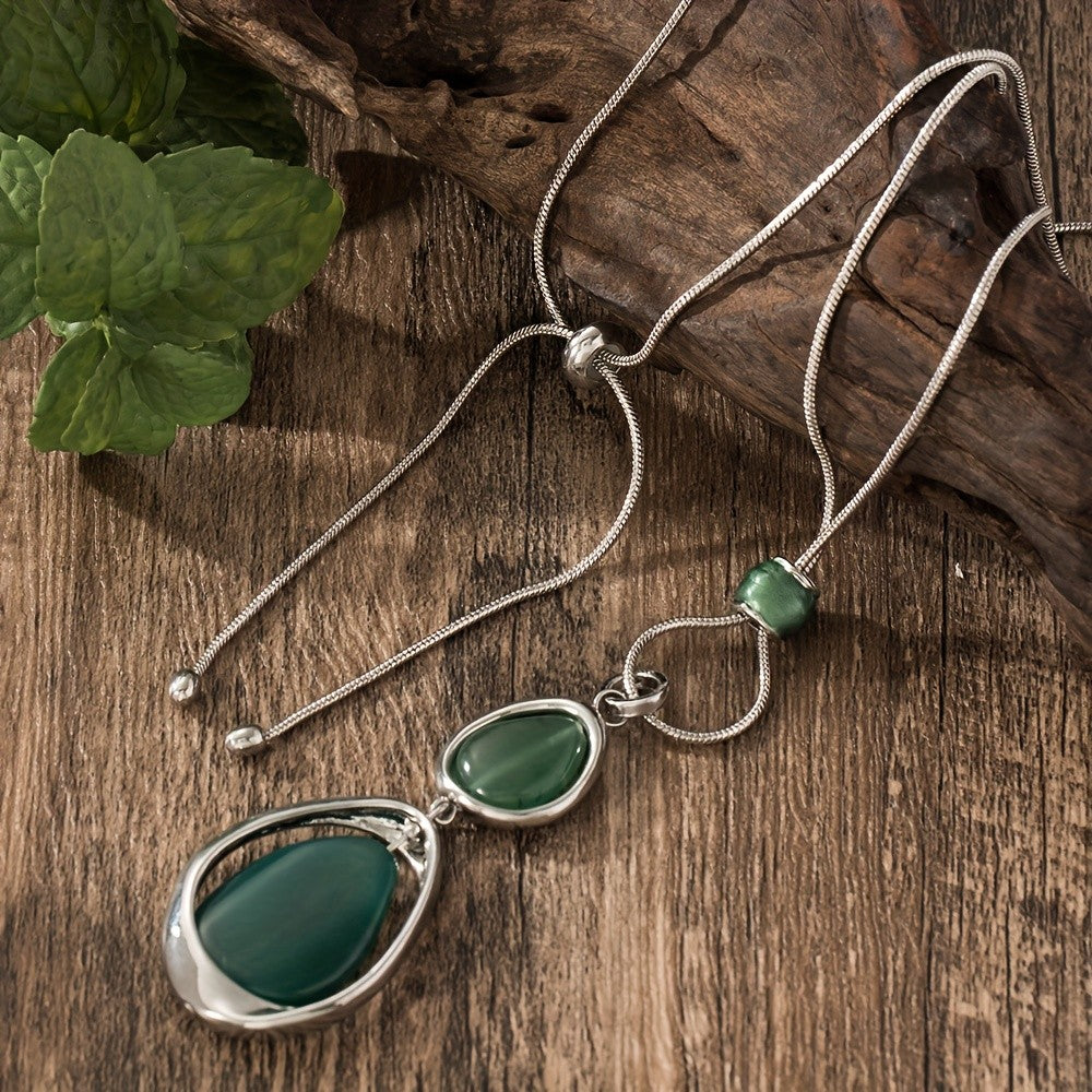 Oval Stone Adjustable Cord Necklace