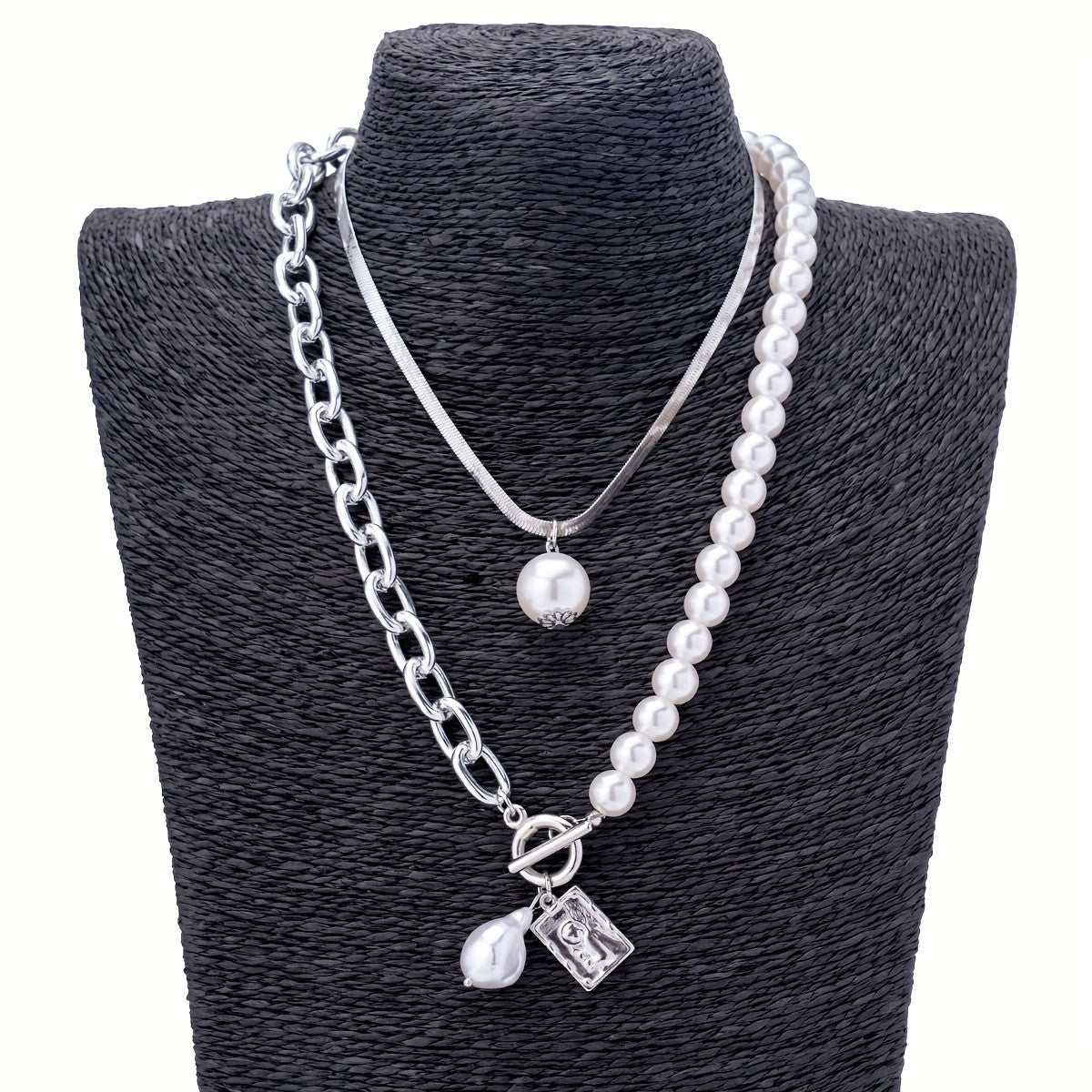 Layered Pearl & Toggle Charm Necklace