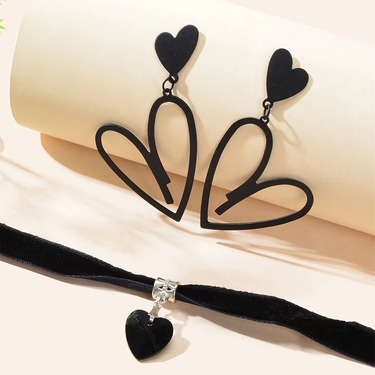 Black Velvet Heart Choker & Earring Set
