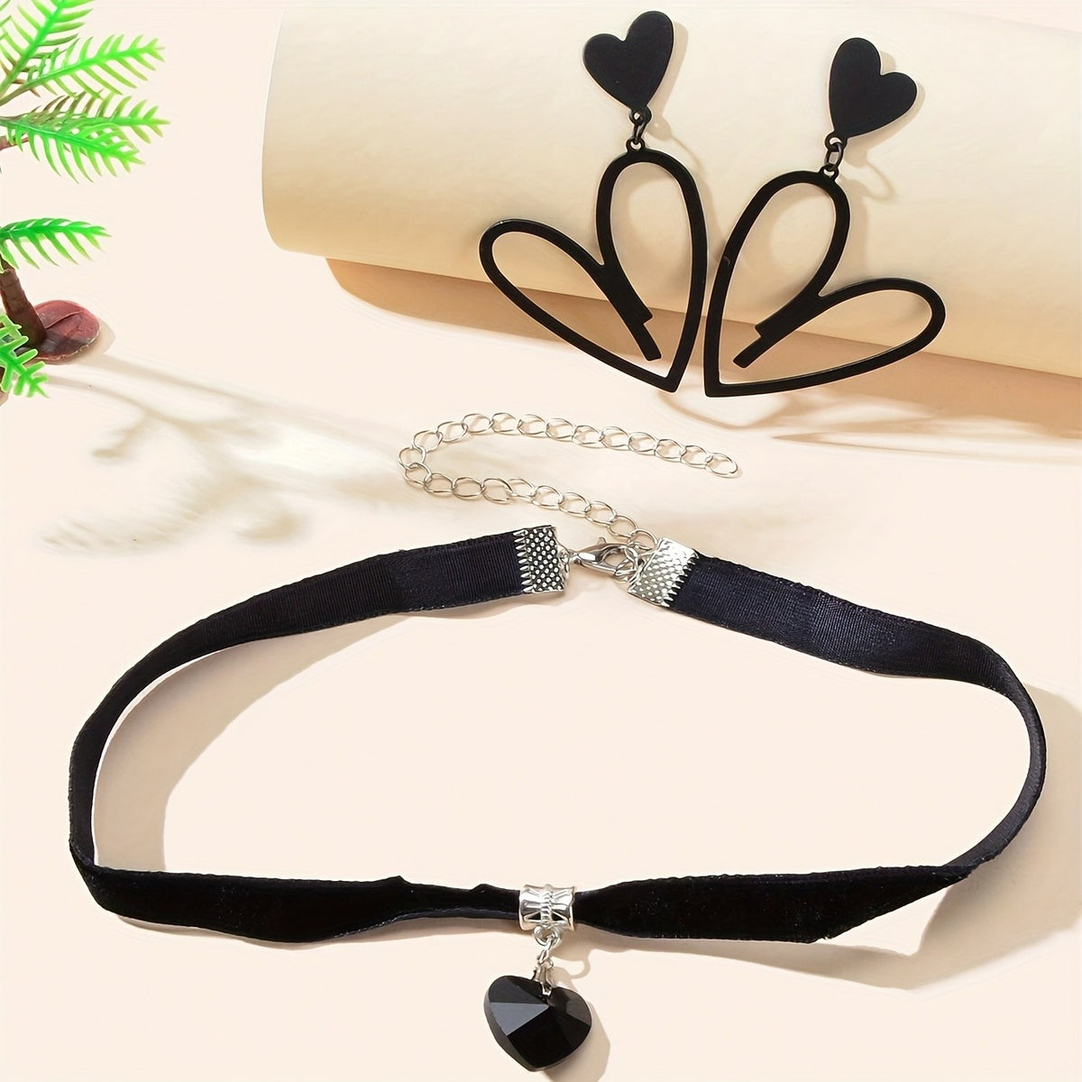 Black Velvet Heart Choker & Earring Set
