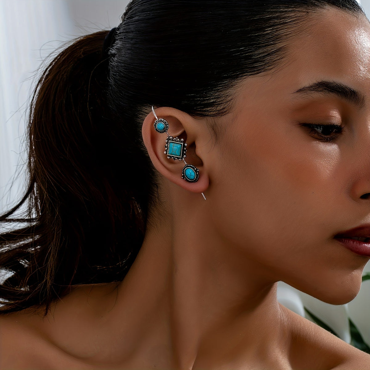 Turquoise Geometric Ear Cuff Set