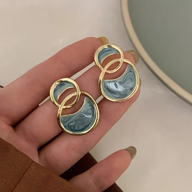Blue Swirl Interlocking Circle Earrings
