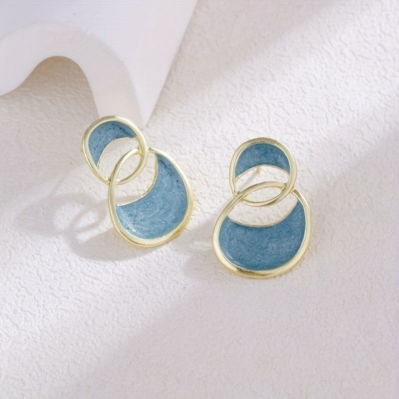 Blue Swirl Interlocking Circle Earrings
