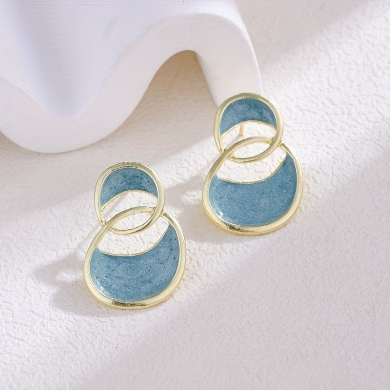 Blue Swirl Interlocking Circle Earrings