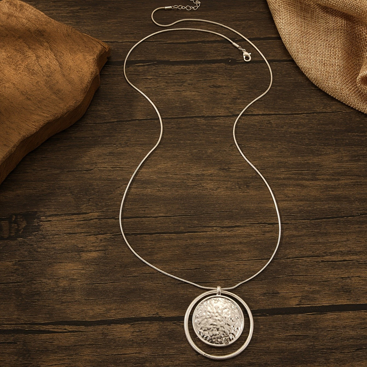 Hammered Disc & Open Circle Necklace