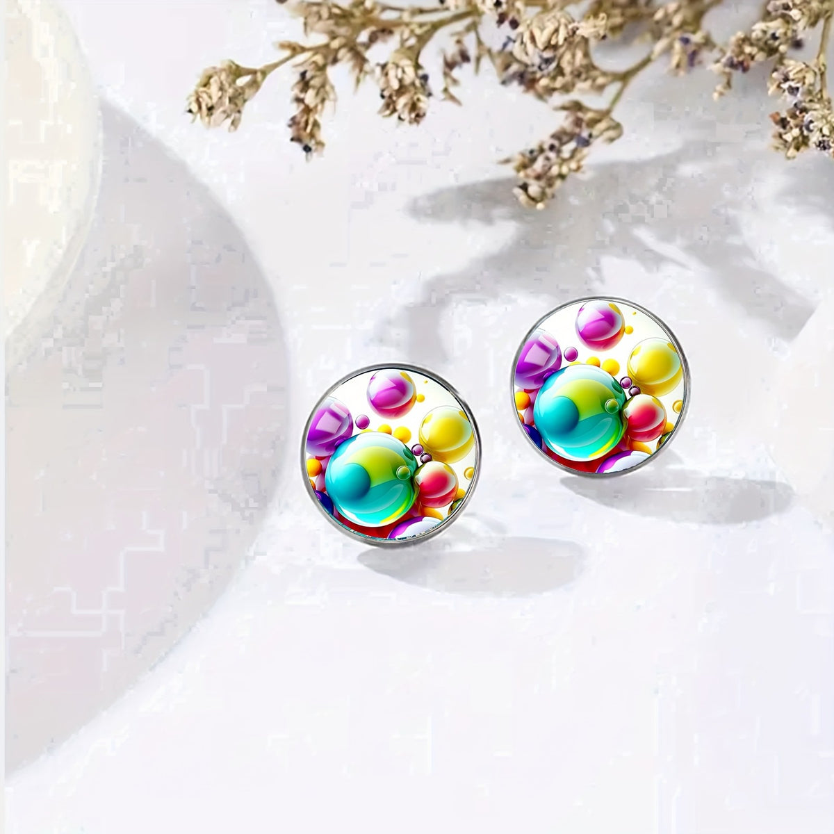 Multicolor Orb Glass Stud Earrings