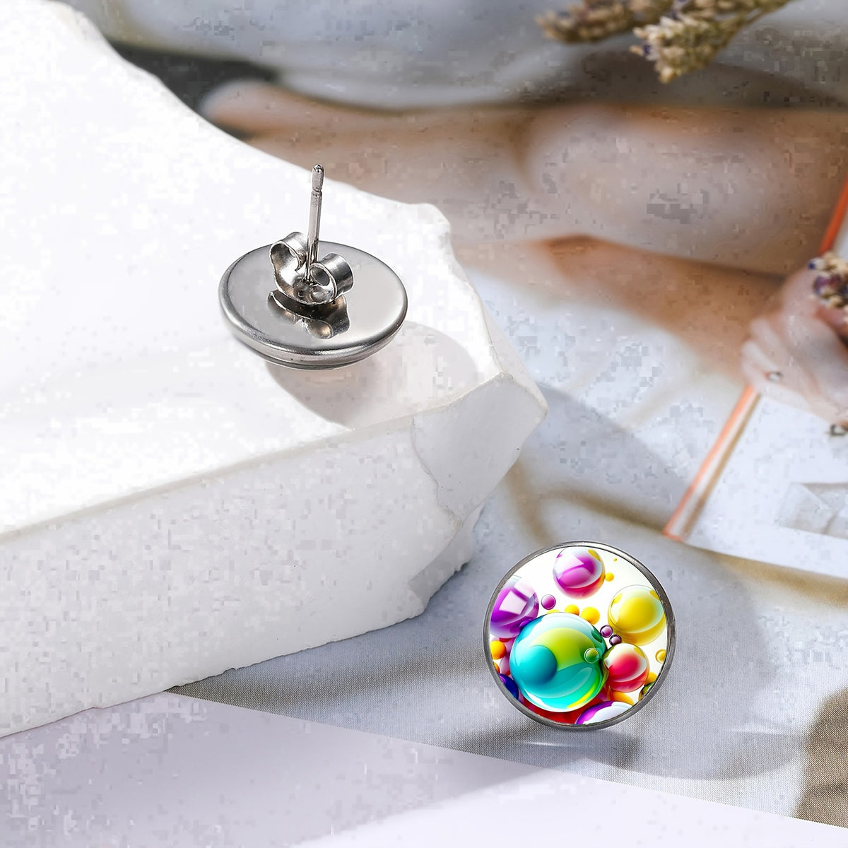 Multicolor Orb Glass Stud Earrings