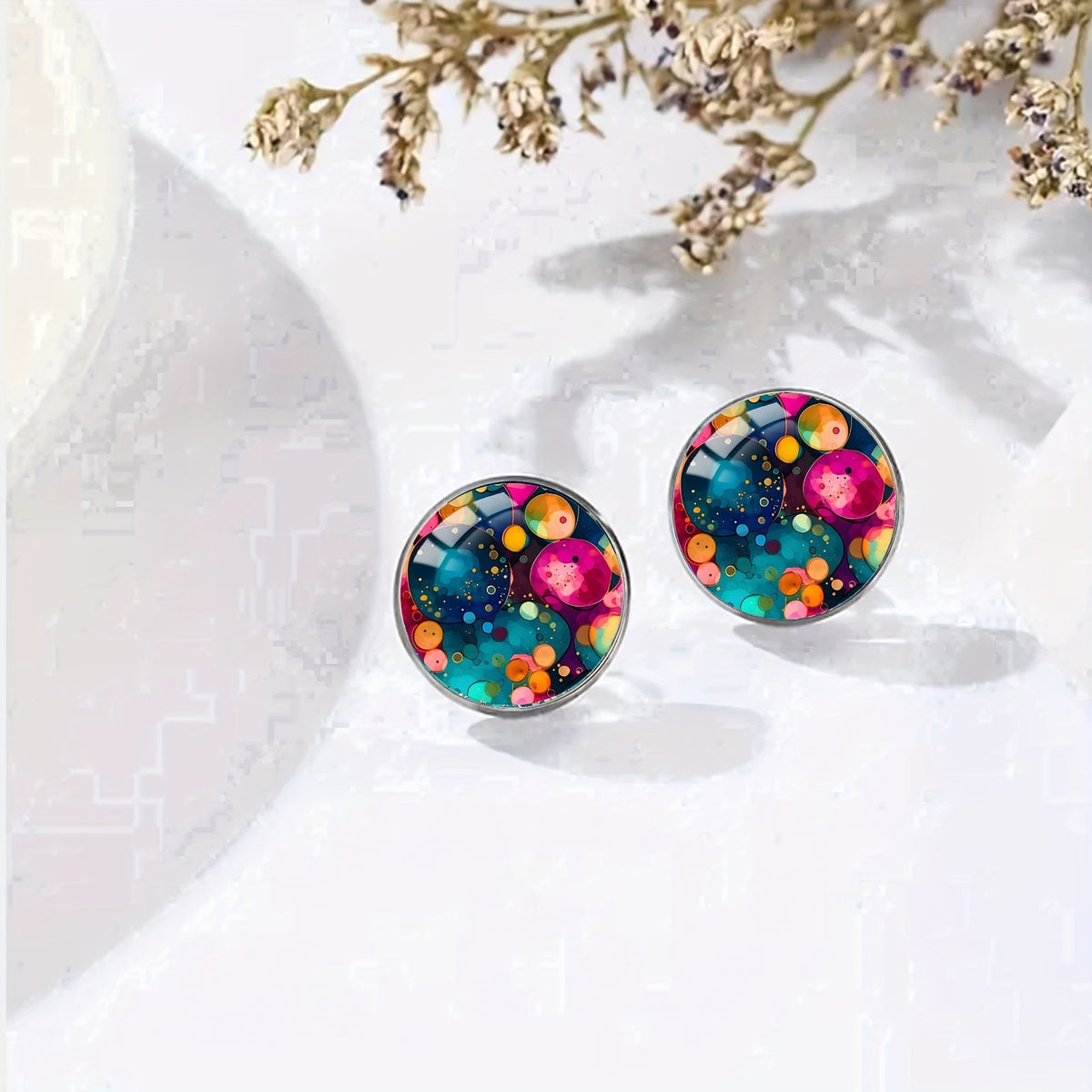 Multicolor Orb Glass Stud Earrings