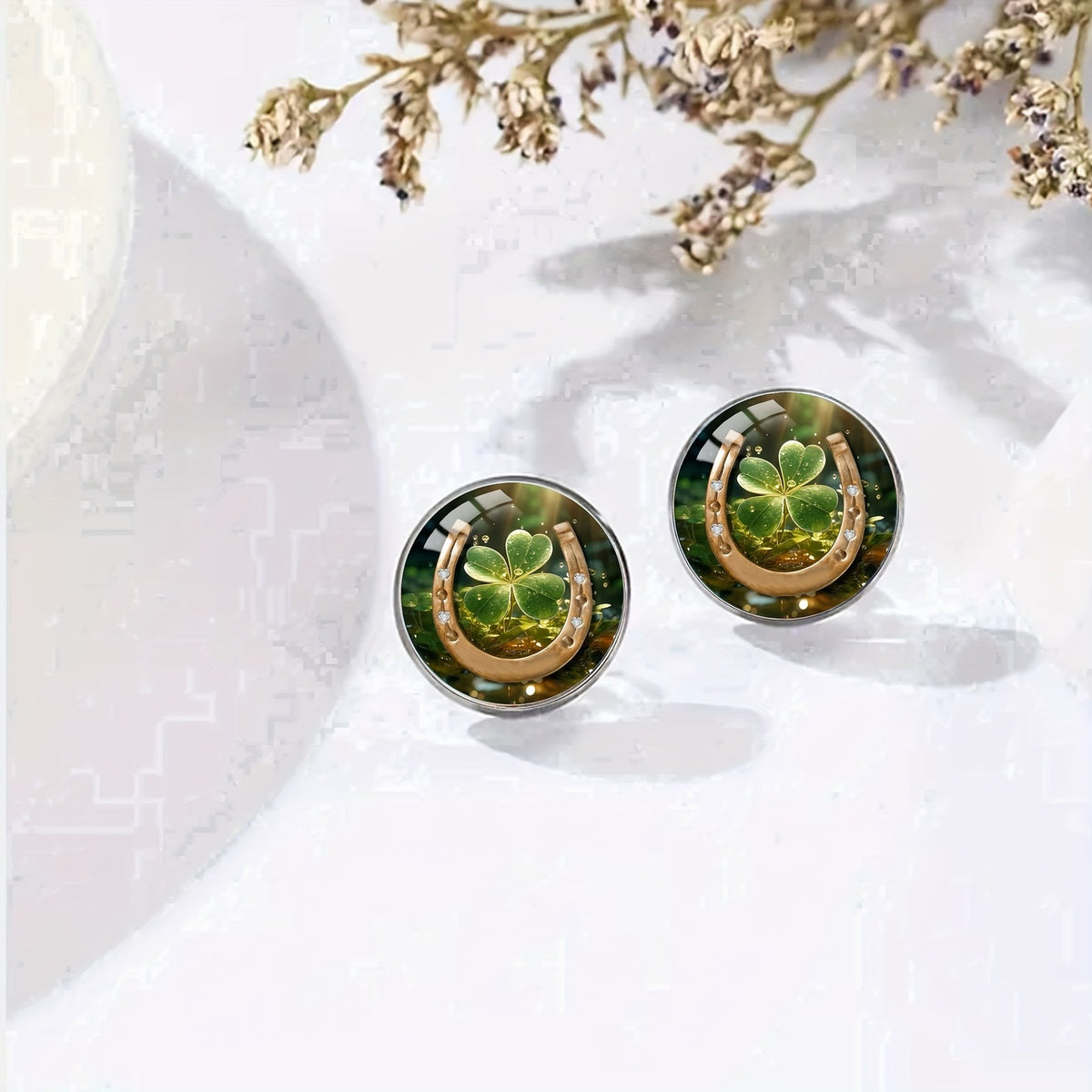 Horseshoe Clover Stud Earrings
